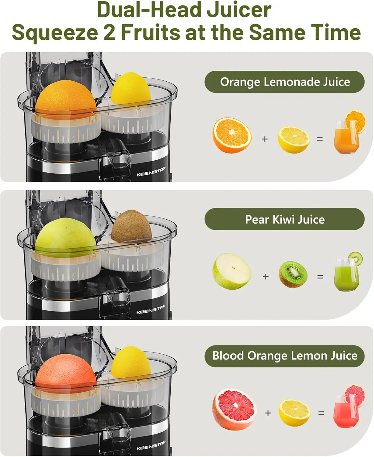 Exprimidor eléctrico de cítricos, exprimidor de naranjas de doble cabezal con cepillo de limpieza para limón y pomelo, alto rendimiento, fácil de limpiar.