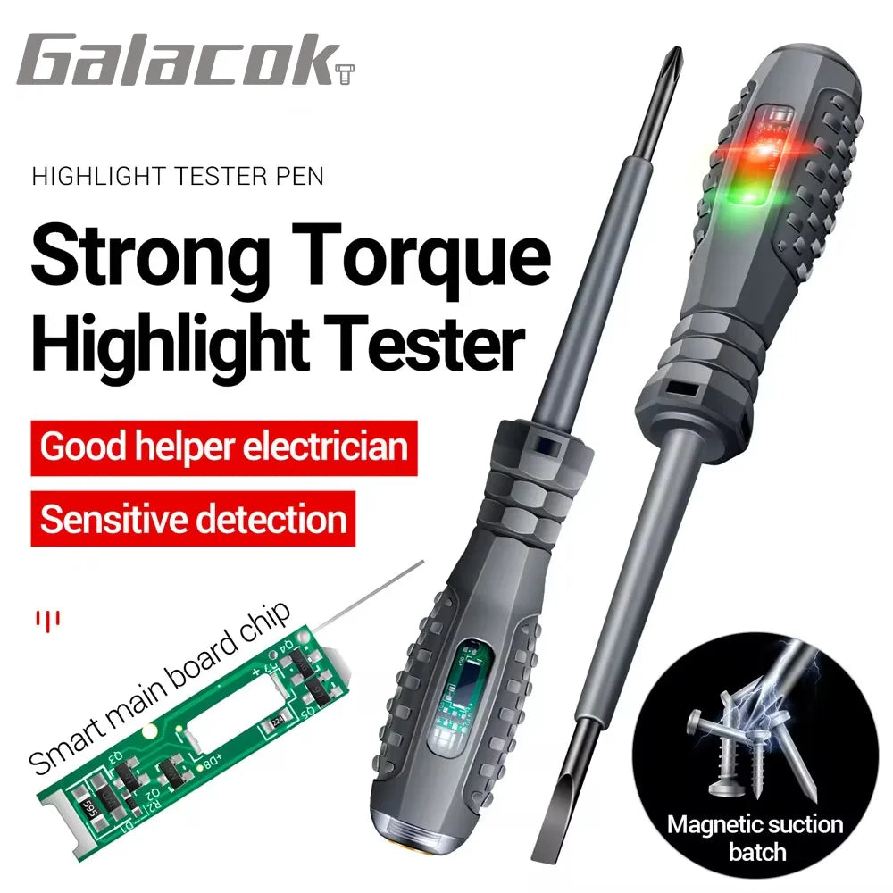 Destornillador de prueba multifuncional para electricistas, lápiz de prueba de inducción sin contacto de CA, comprobador de voltaje de 70-600 V, luces de inducción rojas y verdes.
