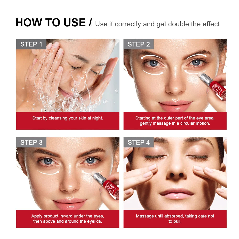 Crema de ojos con retinol para aclarar ojeras y reafirmar la piel. Sérum reparador instantáneo para el contorno de ojos para mujeres. Cuidado de los ojos femeninos.