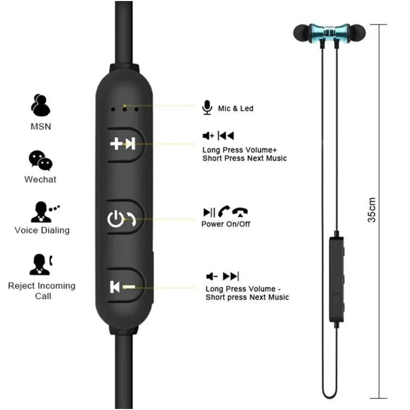 Auriculares deportivos XT11, inalámbricos, con banda para el cuello, magnéticos, resistentes al agua, estéreo, Bluetooth con micrófono.