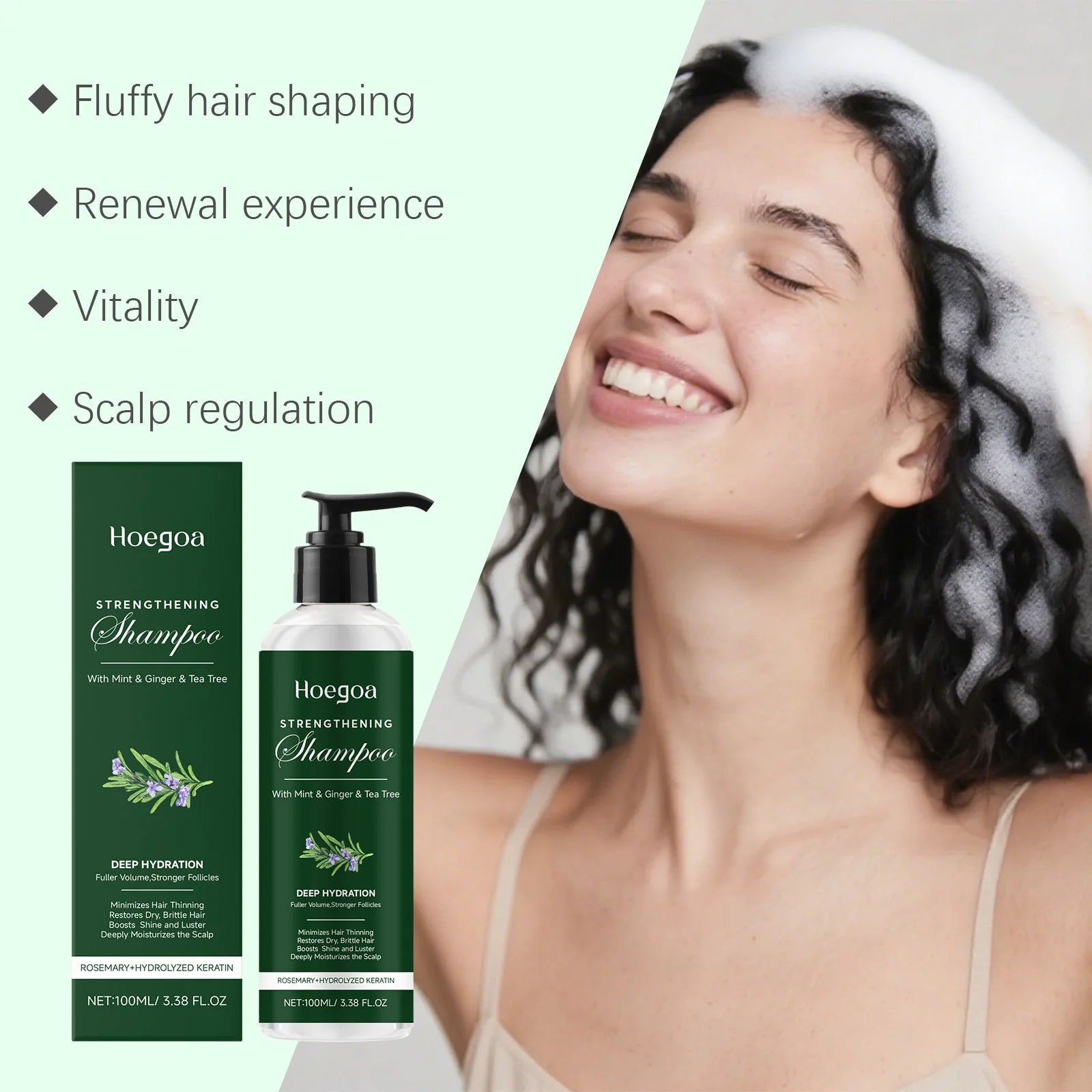 Champú de romero, menta, jengibre y aceite de árbol de té para el cuero cabelludo. Nutre el cabello, aporta volumen, limpia profundamente y refresca. Cuidado capilar natural de uso diario.