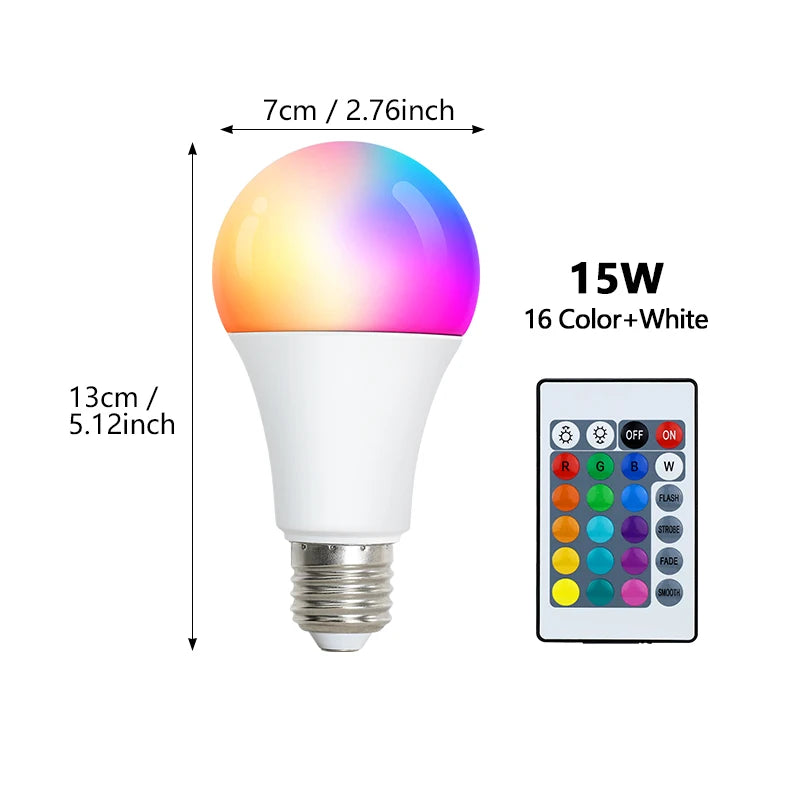 16 Colors RGB Bulb LED Multicolor Bulb E27 220V Household Lighting Dimmable 24 Key Remote Control Smart Lamp Atmosphere Light