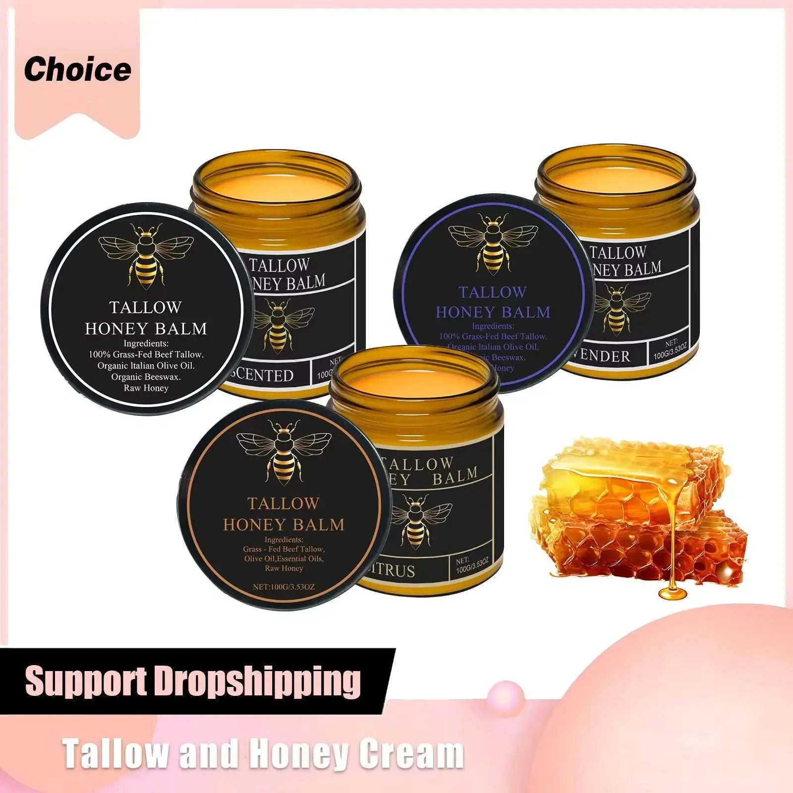 Crema facial de sebo de res, bálsamo de miel cruda orgánica para el cuidado de la piel, iluminador, hidratante corporal natural batido de vacas alimentadas con pasto, loción hidratante.