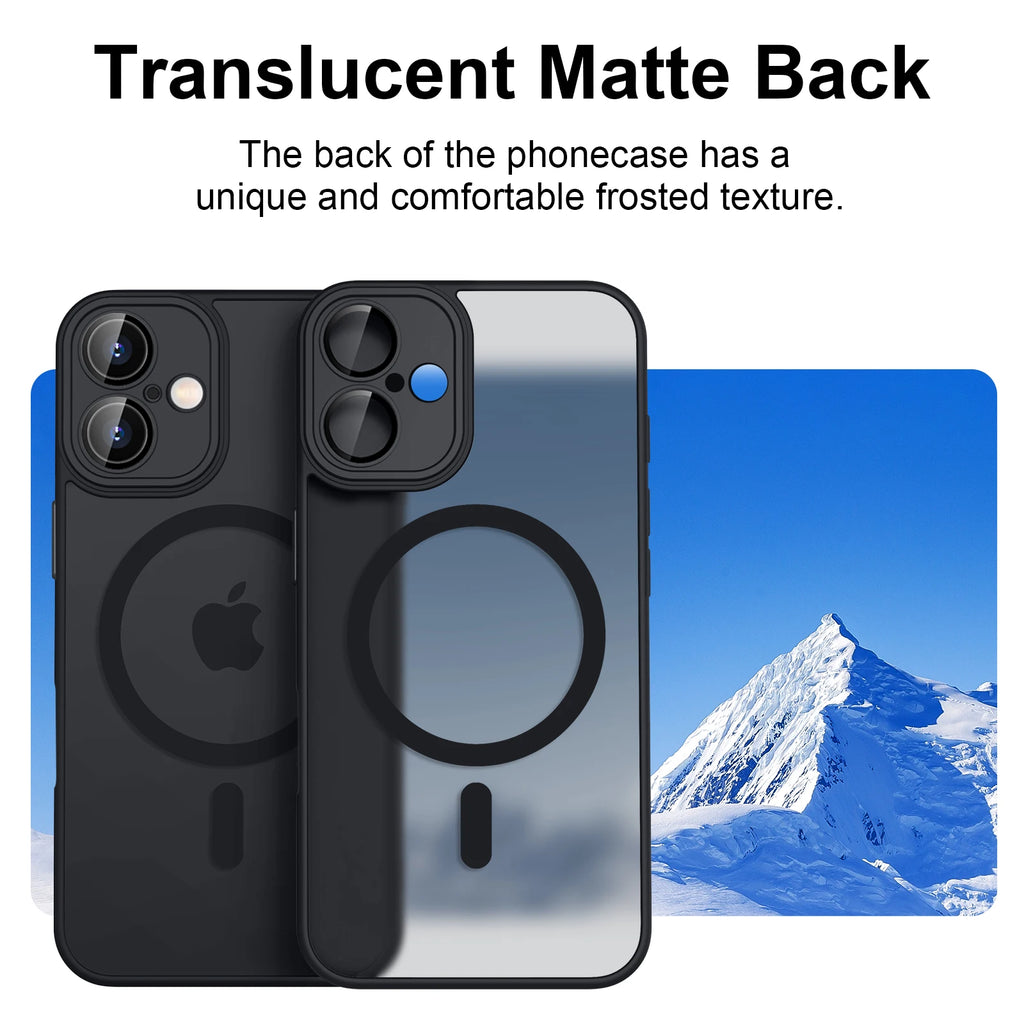 Funda de lujo magnética, mate, translúcida y a prueba de golpes para iPhone 11 12 13 14 15 16 con cubierta de carga inalámbrica MagSafe.