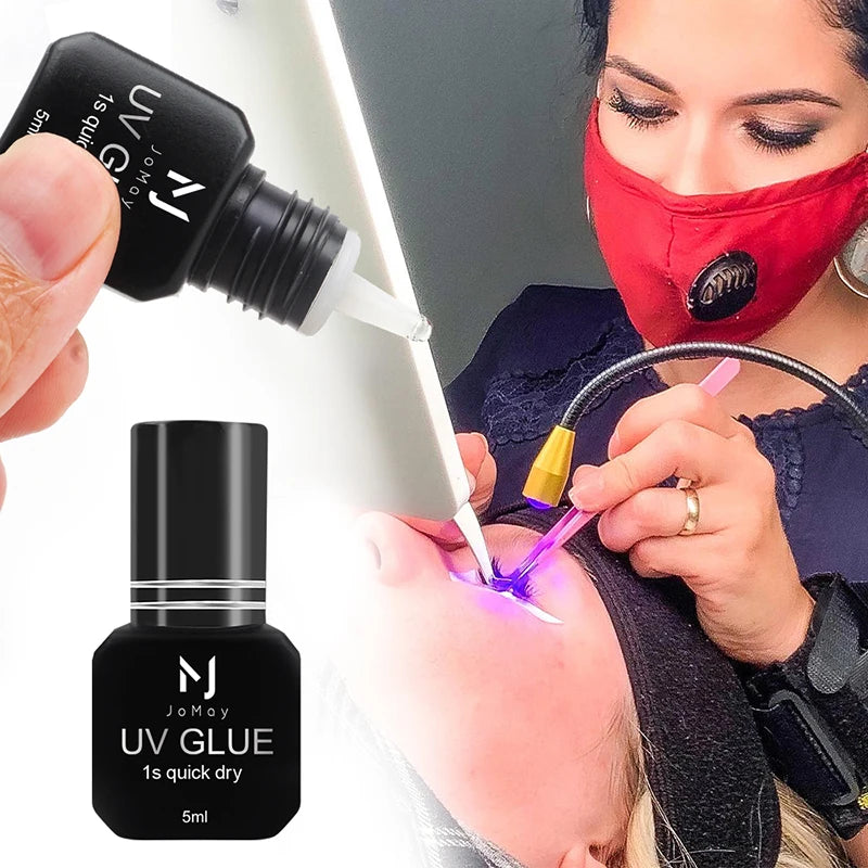 Pegamento profesional para extensiones de pestañas UV JOMAY, secado rápido en 0,1 s, fijación fuerte, bajo olor, adhesivo no irritante para técnicos de pestañas de salón.