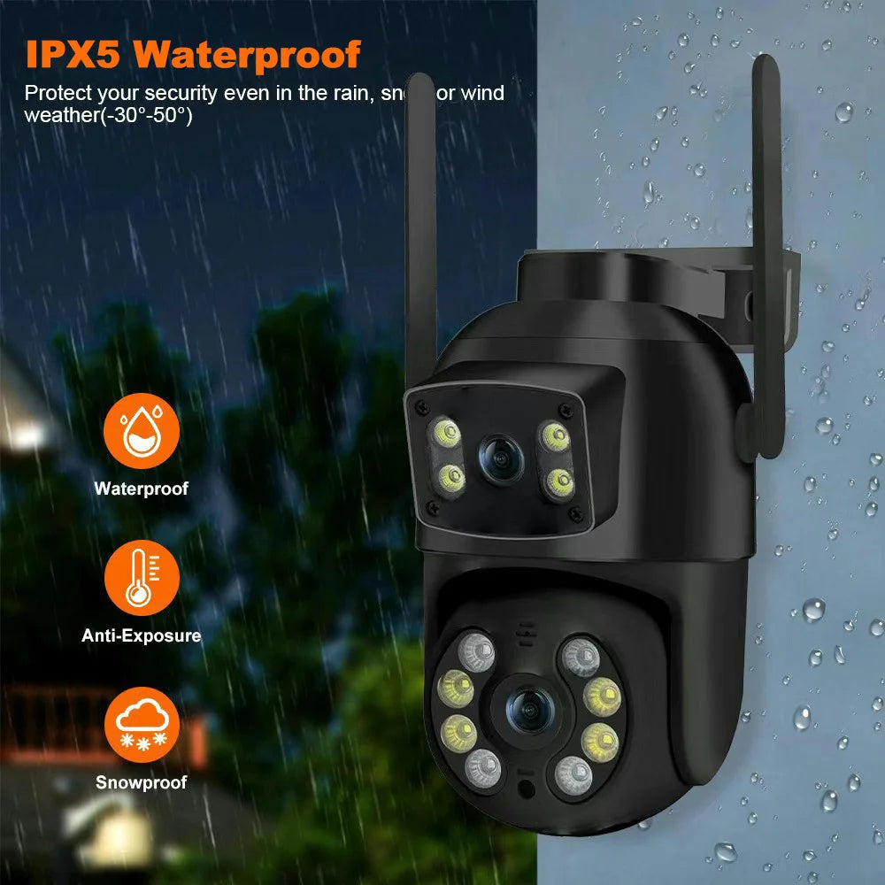 Cámara PTZ Wifi de 8MP 4K con doble lente y doble pantalla, detección humana por IA, cámara de seguridad IP CCTV inalámbrica para exteriores.