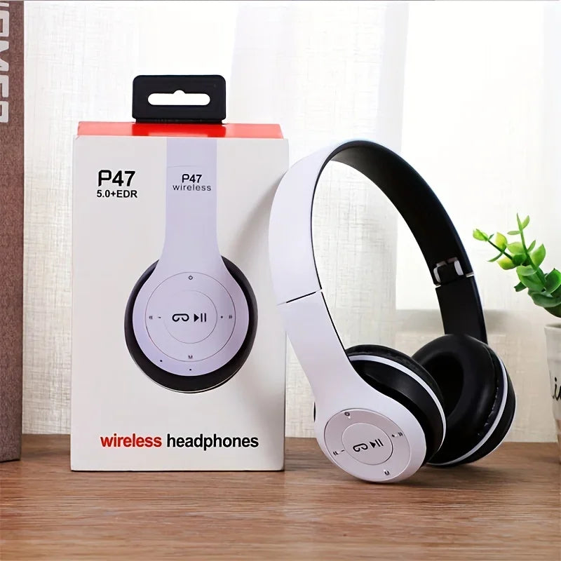 Auriculares Bluetooth plegables inalámbricos con micrófono y control de volumen para iPhone y Android.