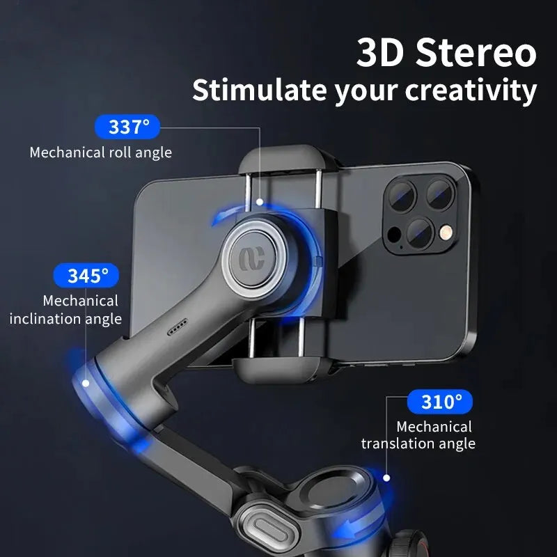 Estabilizador de cardán de mano de 3 ejes AOCHUAN SmartXE para smartphones iPhone y Android con seguimiento facial mediante IA para TikTok y vlogs.