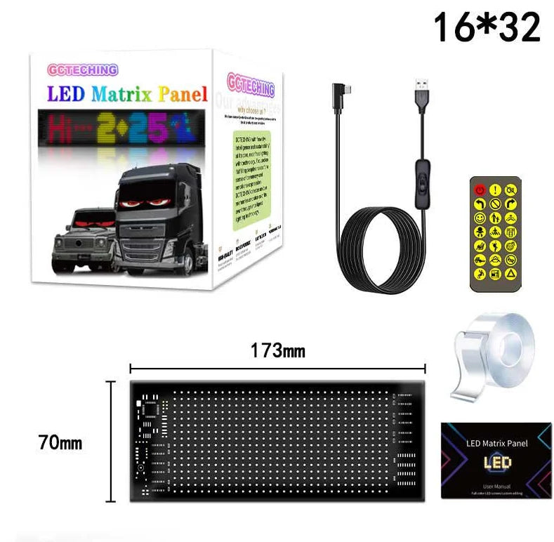 Letrero LED para automóvil, panel de matriz LED flexible de 5 V, letreros de luz LED USB para automóvil, Bluetooth Smart APP, pantalla RGB desplazable, tablero de mensajes