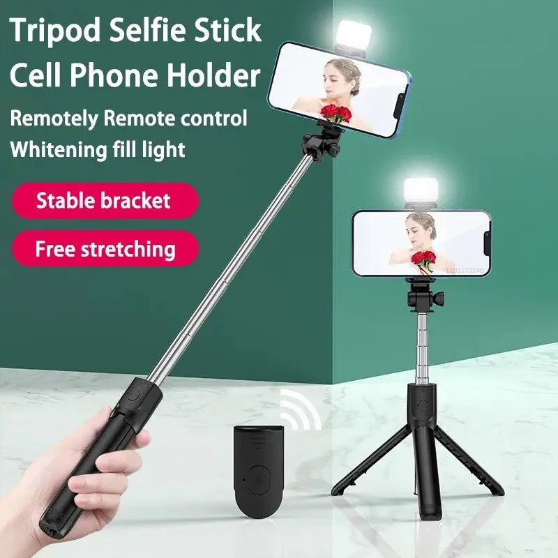 FGCLSY Monopié con disparador remoto y luz de relleno para iPhone, Samsung y Xiaomi. Soporte para teléfono: mini trípode inalámbrico Bluetooth. Palo selfie.