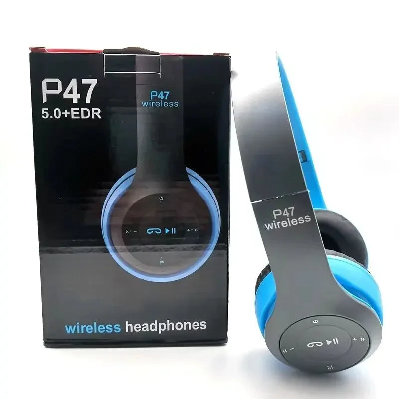 Auriculares Bluetooth plegables inalámbricos con micrófono y control de volumen para iPhone y Android.