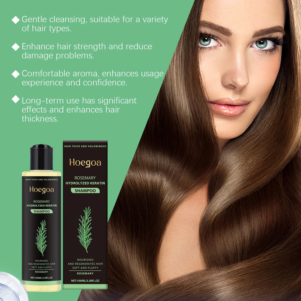 Champú de romero para el crecimiento del cabello, espesante, con queratina hidrolizada, reparador para cabello seco, encrespado y dañado, hidratante y limpiador del cuero cabelludo (3 unidades).