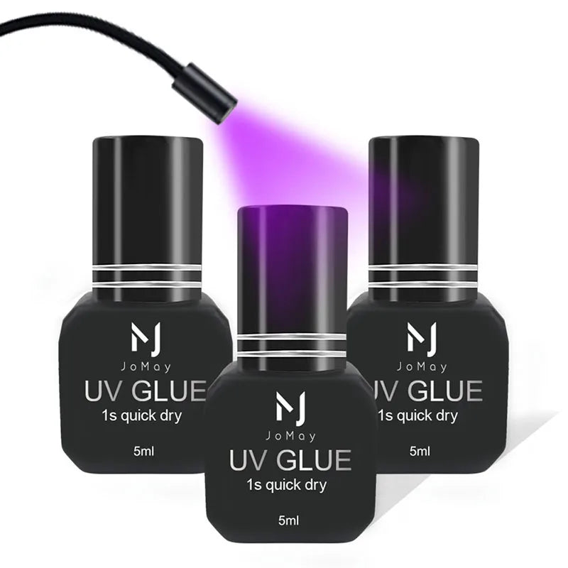Pegamento profesional para extensiones de pestañas UV JOMAY, secado rápido en 0,1 s, fijación fuerte, bajo olor, adhesivo no irritante para técnicos de pestañas de salón.