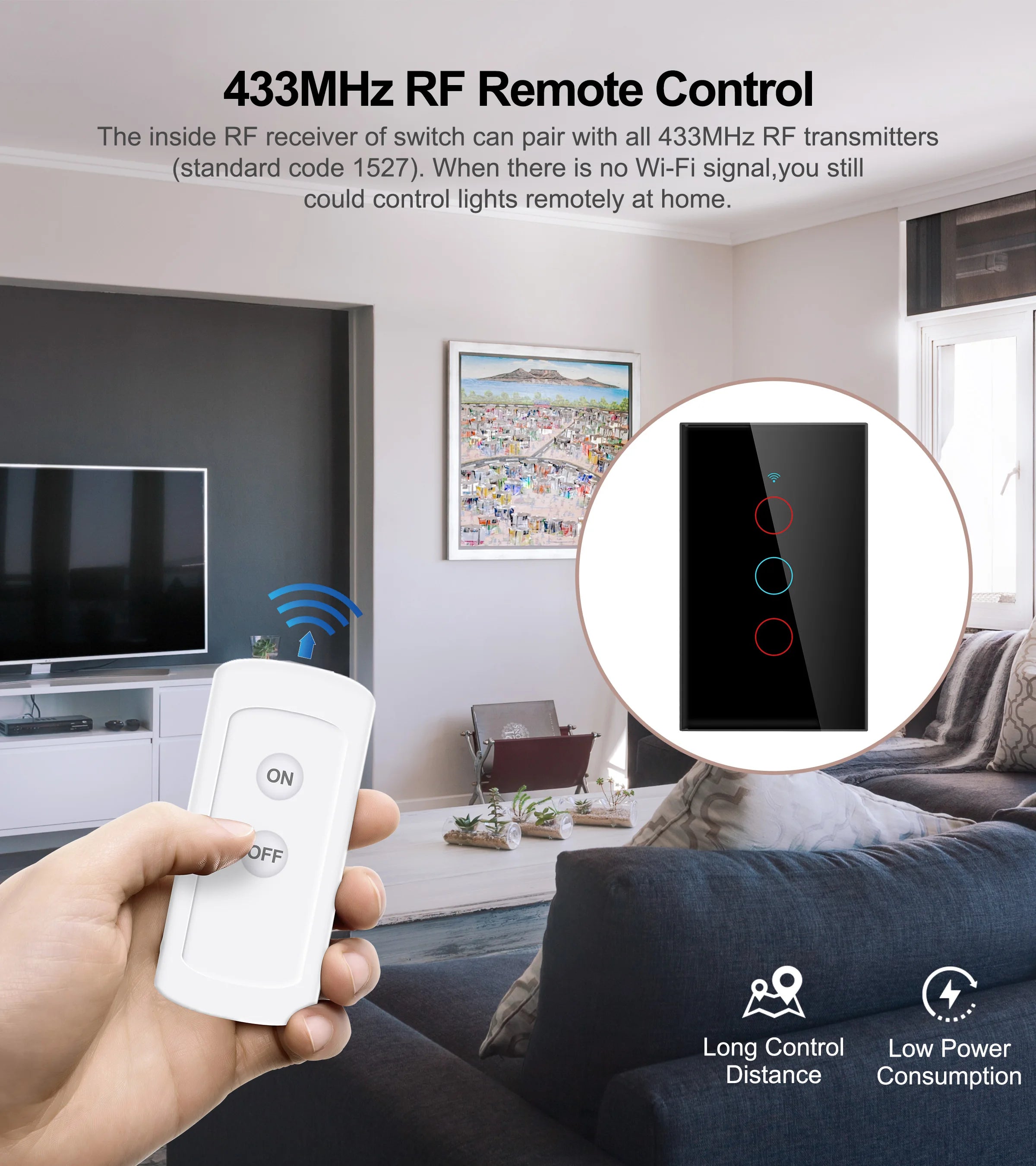 Interruptor de luz inteligente Tuya WiFi para EE. UU. Cable neutro/No requiere cable neutro Interruptor táctil de pared tipo 120 Funciona con Alexa, Google Home