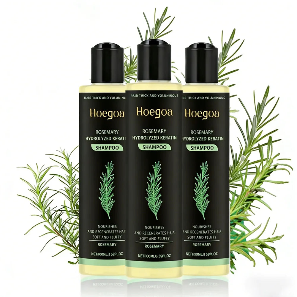 Champú de romero para el crecimiento del cabello, espesante, con queratina hidrolizada, reparador para cabello seco, encrespado y dañado, hidratante y limpiador del cuero cabelludo (3 unidades).
