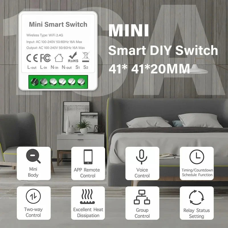 Mini interruptor WiFi/Zigbee3.0 DIY para hogar inteligente, módulo de interruptor inteligente de control de 2 vías, compatible con Tuya, Alexa, Google Home y Alice.