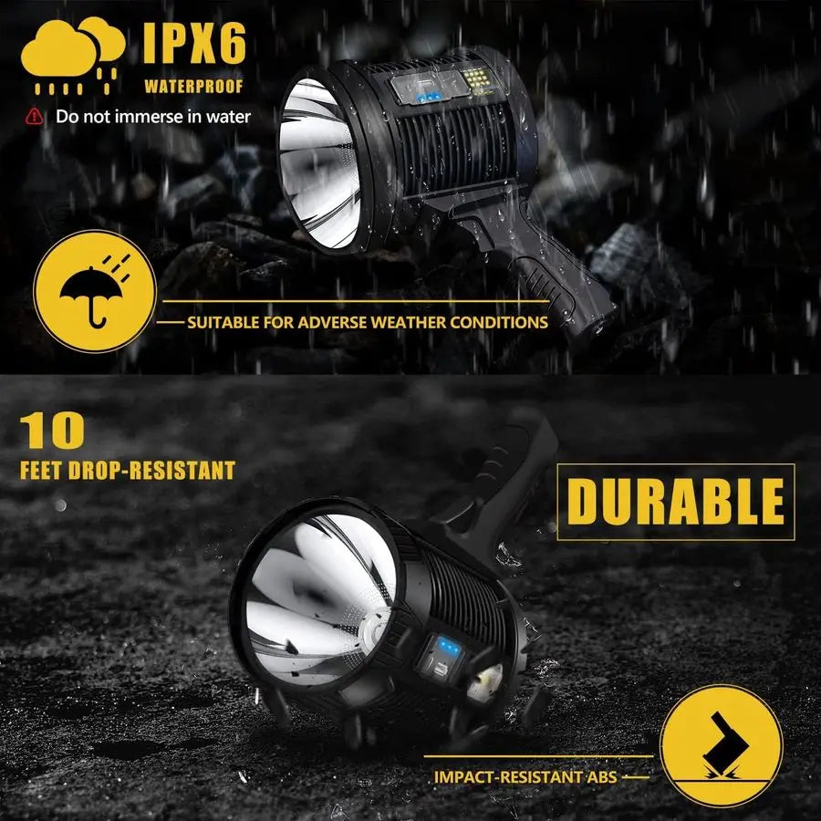 Linterna LED recargable de 1.000.000 de lúmenes y 6 modos, como se ve en la televisión, con trípode, 3 filtros de color y luz solar superbrillante.