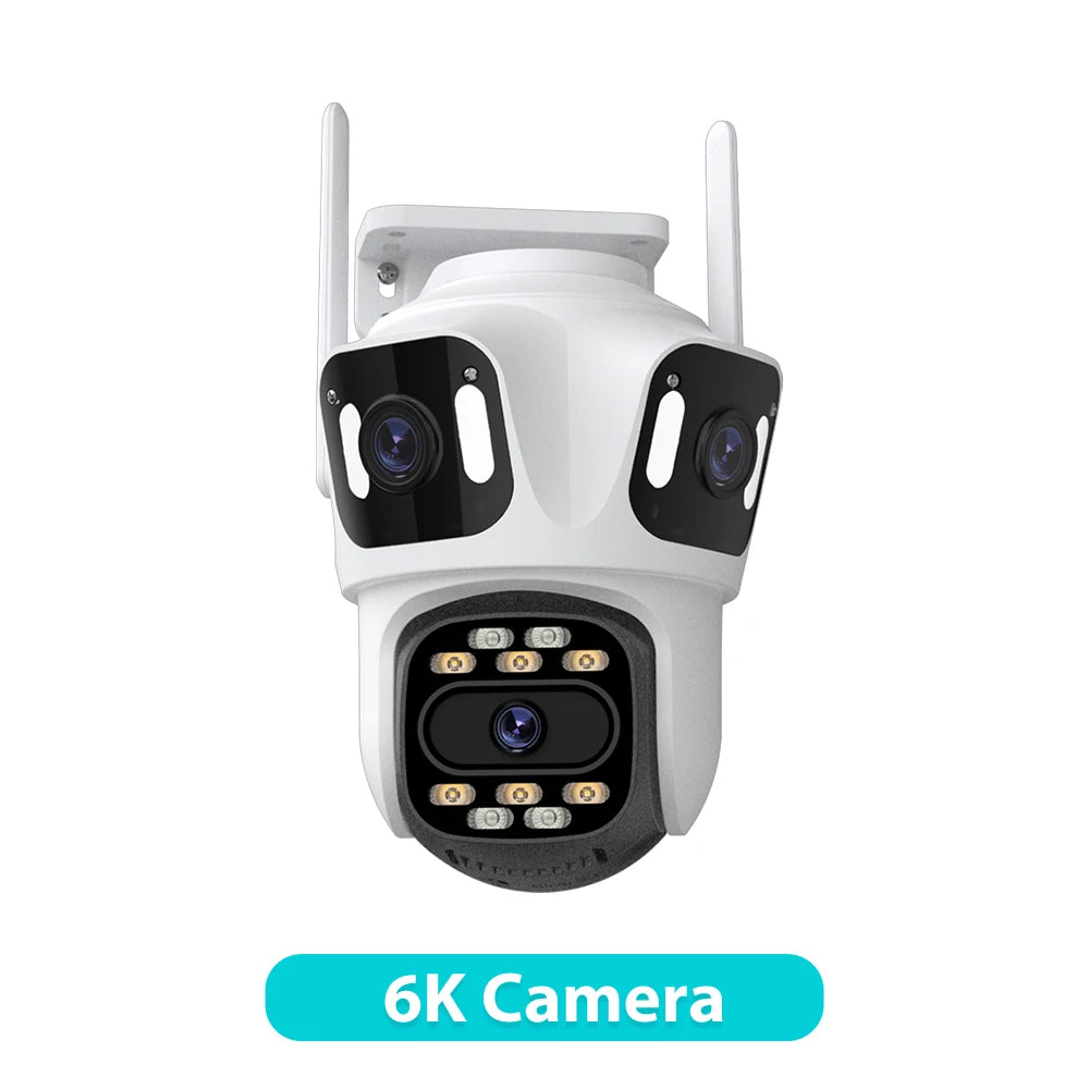 Cámara IP PTZ de tres lentes para exteriores, HD, con tres pantallas, WiFi, seguimiento automático y doble lente, CCTV inalámbrica iCsee