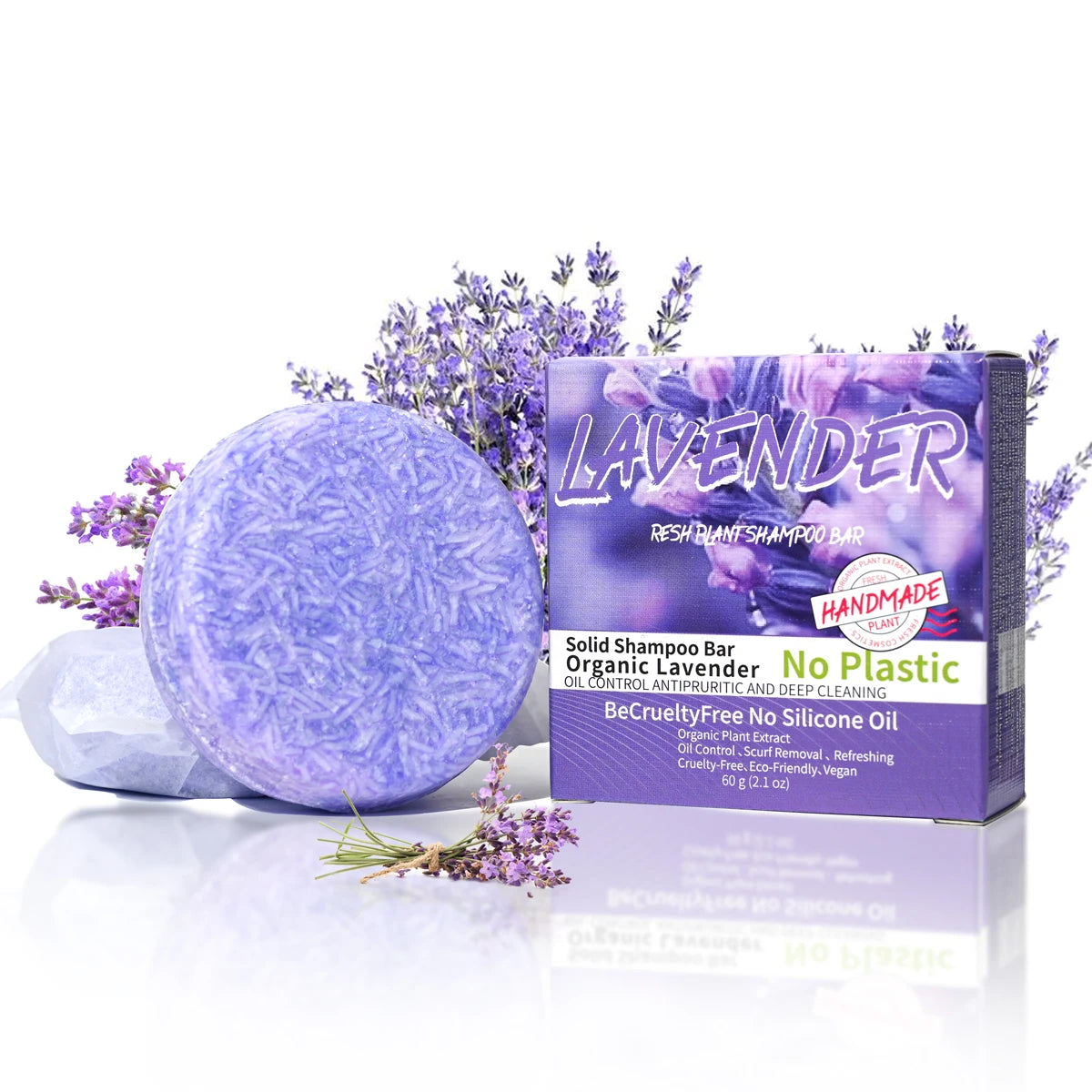 J+60g Champú sólido de lavanda, de gran venta, natural, orgánico, anticaída, para el cuidado del cabello, jabón sólido de glicerina