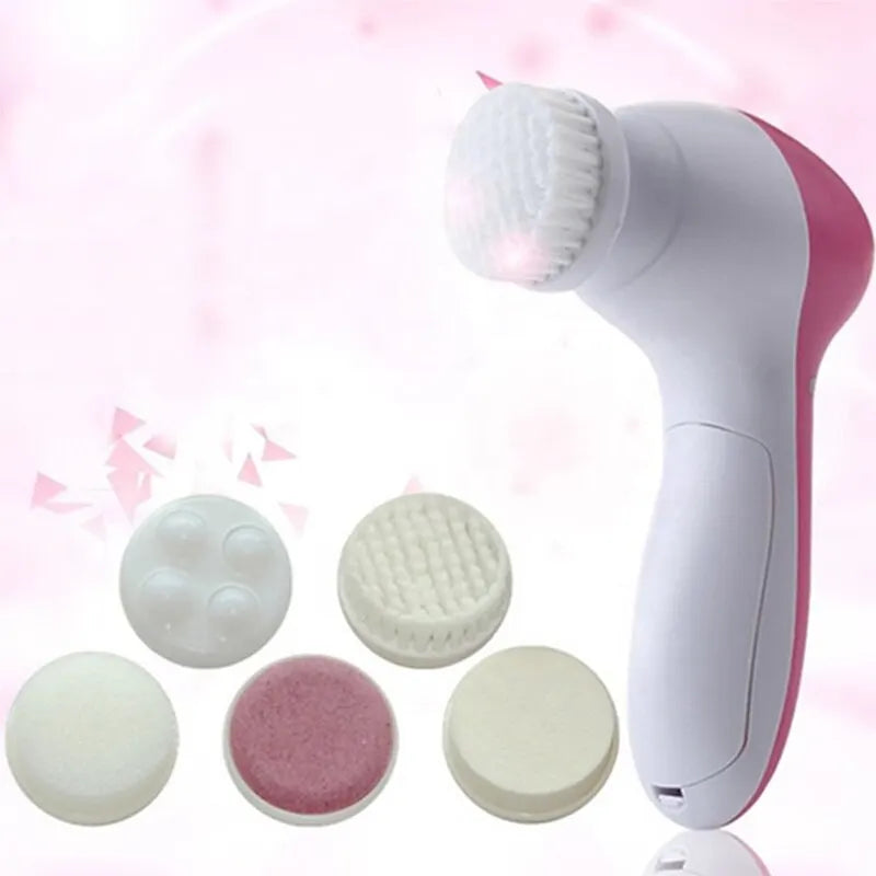 Limpiador facial eléctrico 5 en 1: cepillo limpiador facial, máquina de lavado, masajeador para el cuidado de la piel, limpiador de puntos negros, herramientas de limpieza facial.