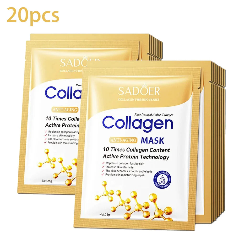 5/10/20/30 unidades Mascarilla facial de colágeno SADOER Reafirmante Hidratante Reparadora Iluminadora Cuidado de la piel Mascarilla facial de tela Mascarillas faciales Cuidado de la piel