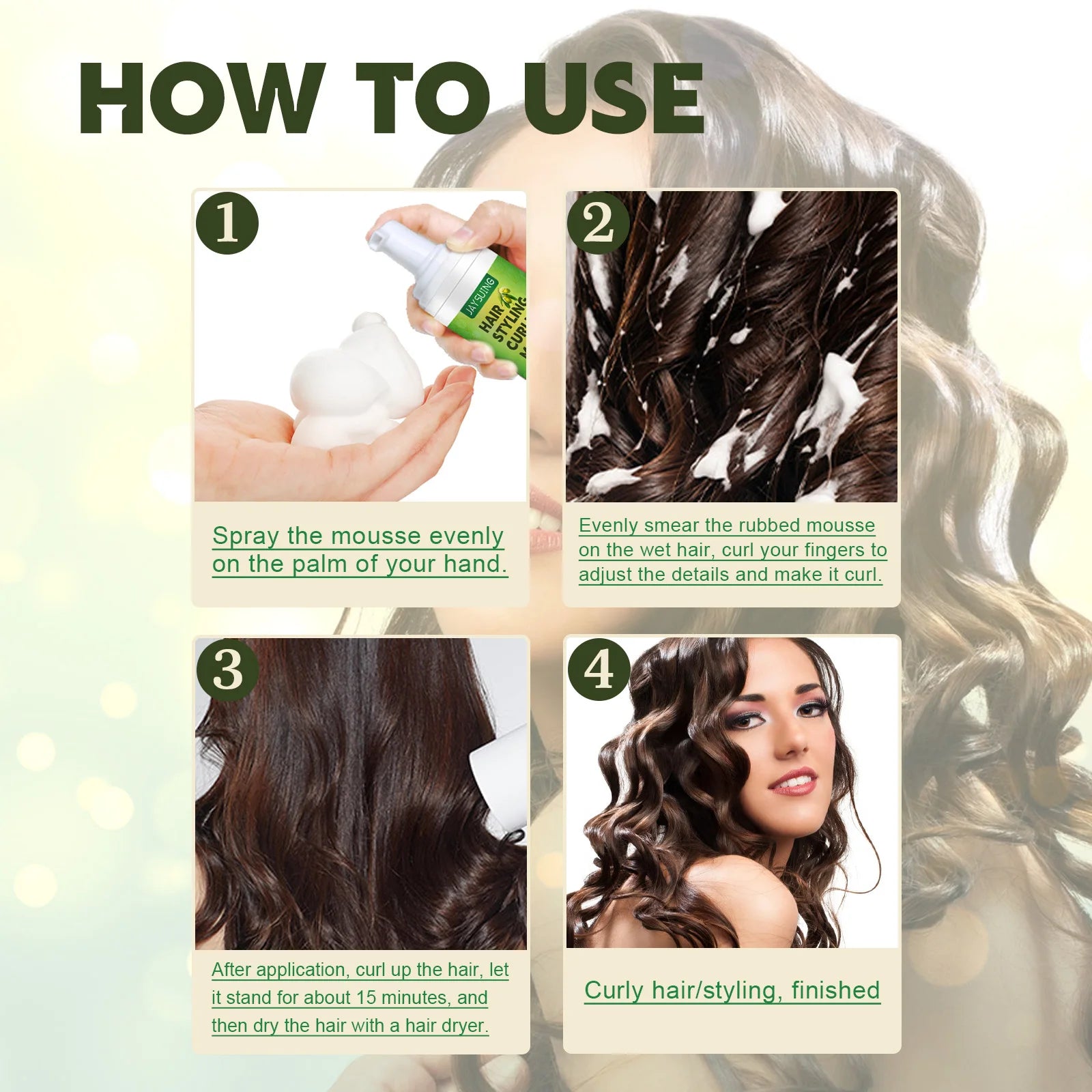 Jayusing Fluffy Curly Hair Styling Mousse Hydrating Moisturizing Care Anti-frizz Elastic Foam Style Intense Curl Defining Spray
