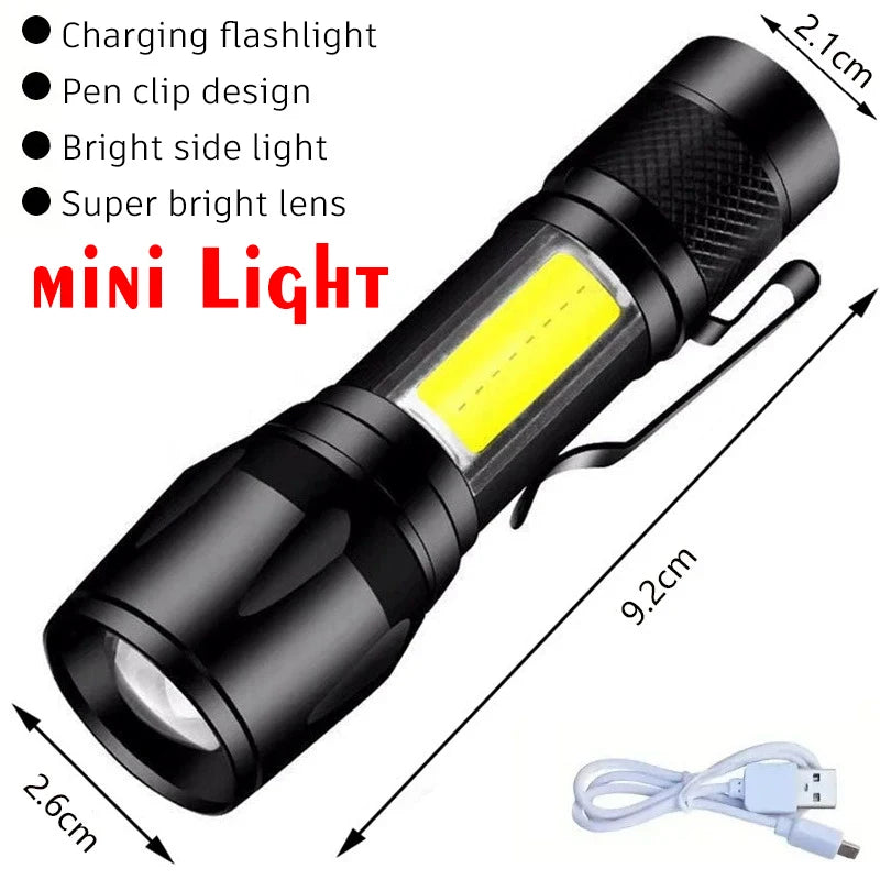 Linterna LED de alta potencia de 2000 lúmenes, linterna táctica con luz de visualización, carga USB, ideal para camping, pesca y emergencias.
