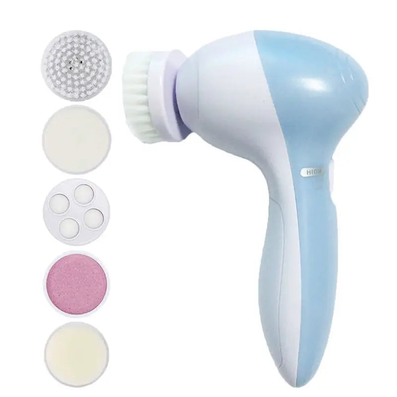 Limpiador facial eléctrico 5 en 1: cepillo limpiador facial, máquina de lavado, masajeador para el cuidado de la piel, limpiador de puntos negros, herramientas de limpieza facial.