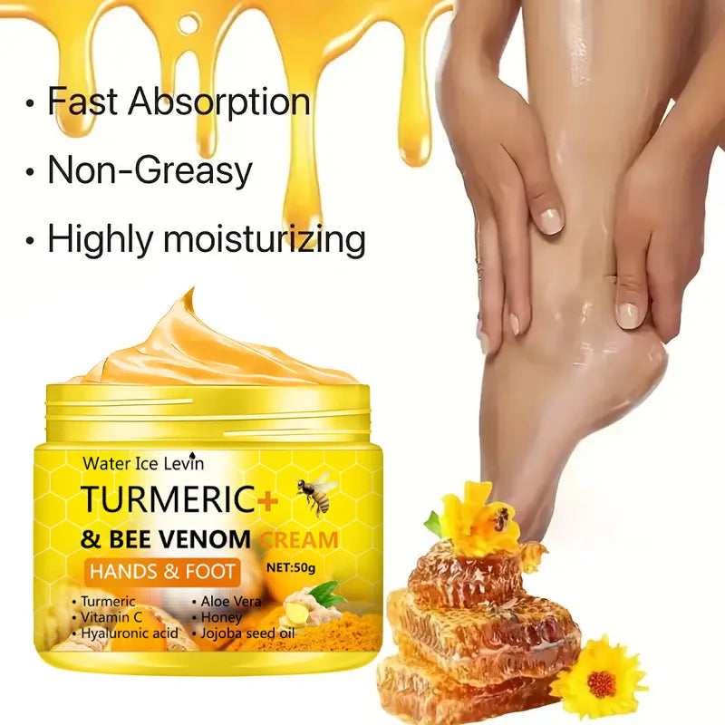 Crema de cúrcuma y veneno de abeja para pies agrietados y resecos, reparadora y para eliminar la piel muerta de las manos y los pies (50 g).