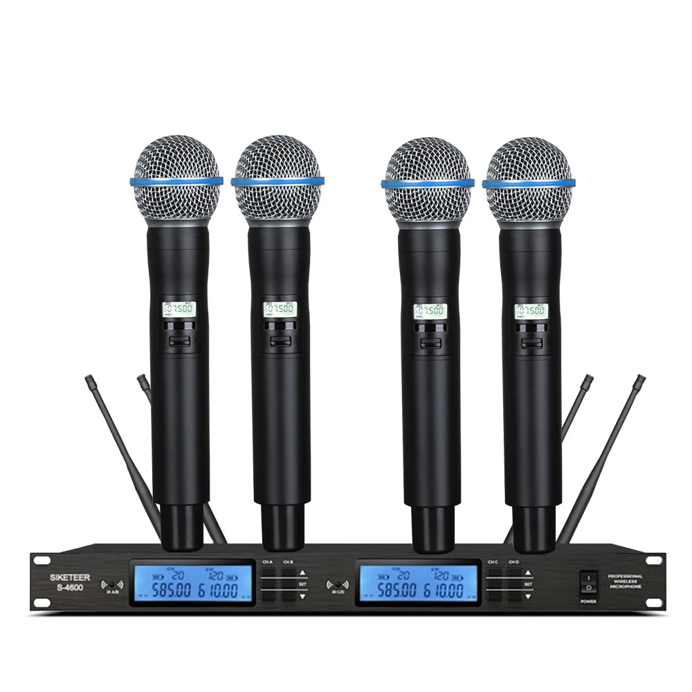 Micrófono inalámbrico UHF profesional, de mano, tipo solapa, con carcasa metálica, ideal para bodas y escenarios.