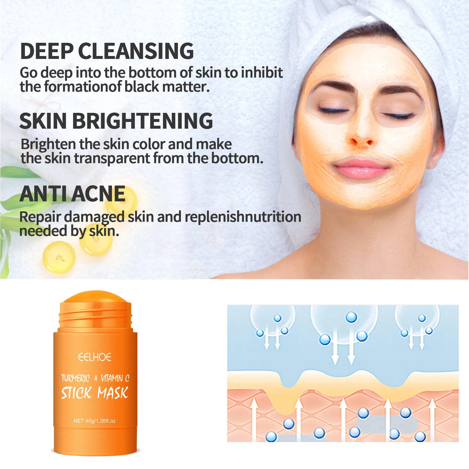 EELHOE Crema facial, sérum, aceite, mascarilla corporal, blanqueadora, antiacné, aclara manchas oscuras e hidratante.
